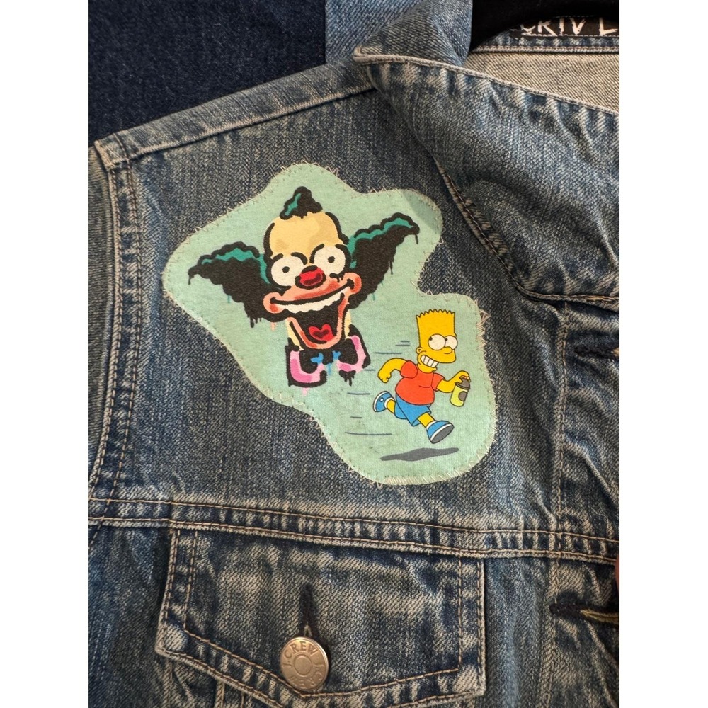 CRTV LTRCY Upcycled Denim Jacket Krusty the Clown Bart Simpson Large Trucker - Picture 3 of 5